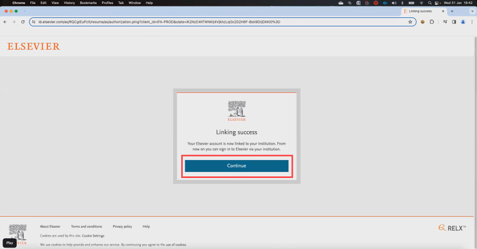 Screenshot of the Linking success dialogue box